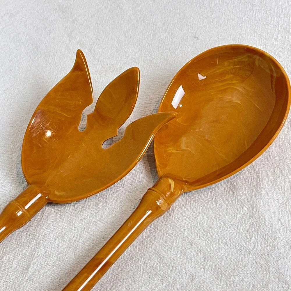 Vintage Harvest Gold Swirl Plastic Serving Utensil Set 70s